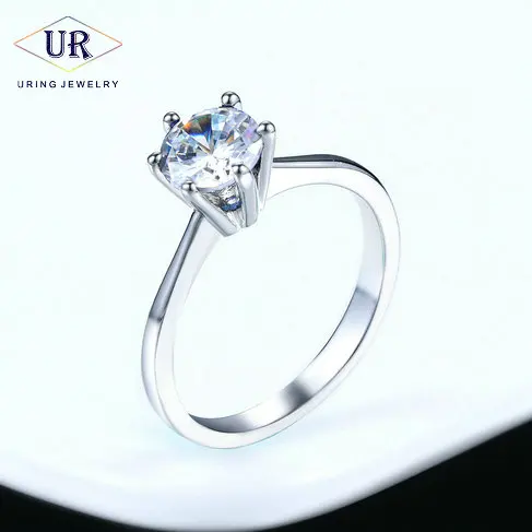 Классический Простой дизайн 6 зубец сверкающий Пасьянс 1ct циркония розовое золото цвет навсегда свадебное кольцо Модные ювелирные изделия R014 R776 - Цвет основного камня: white gold clear
