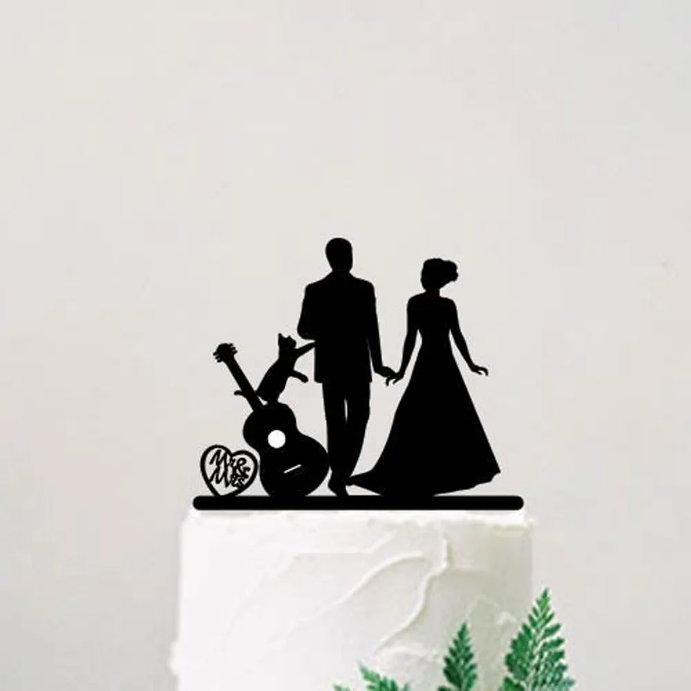 Свадебный торт Топпер жених и невеста с гитарой кошкой фигурка для украшения