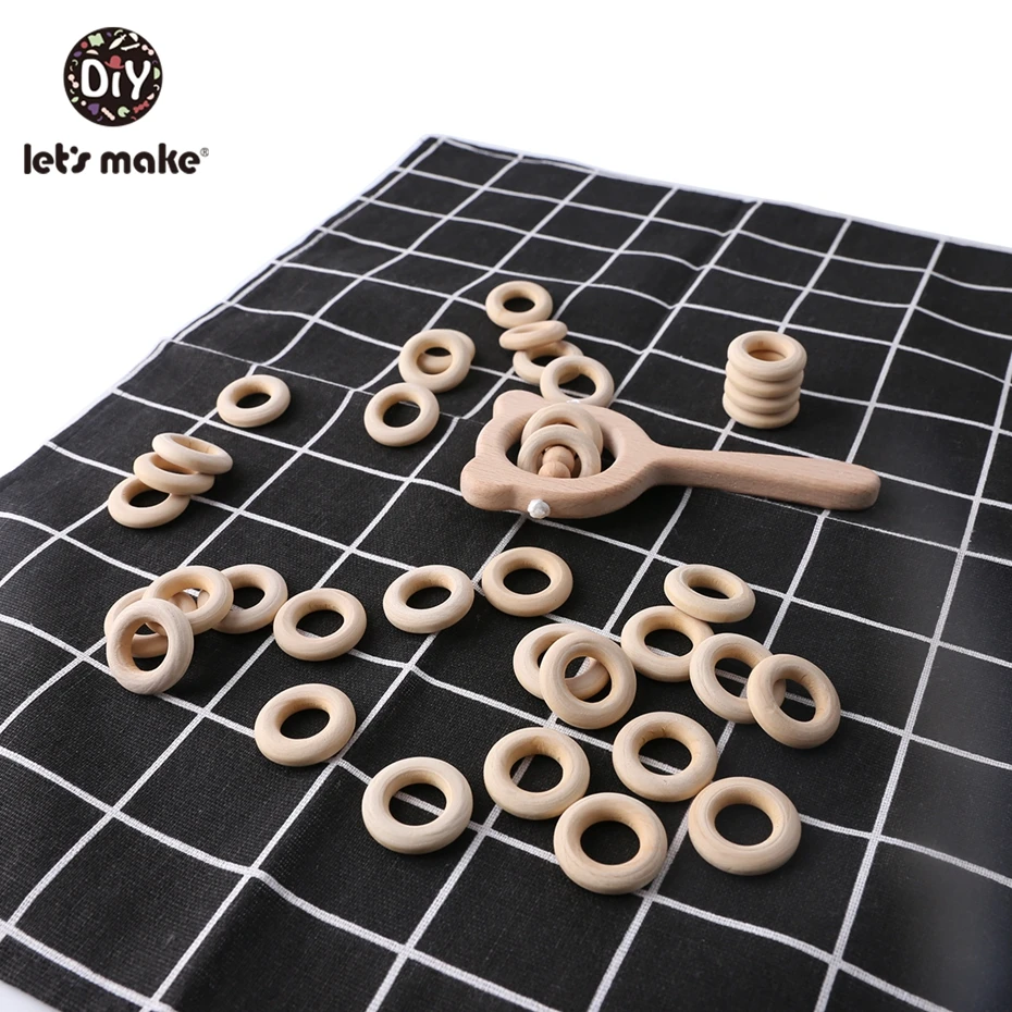 Let's Make деревянные кольца 100 шт DIY прорезывание зубов натуральные деревянные игрушки с бусами органические жевательные BPA бесплатно деревянные ремесленные Деревянные Прорезыватели для зубов Детские Прорезыватели