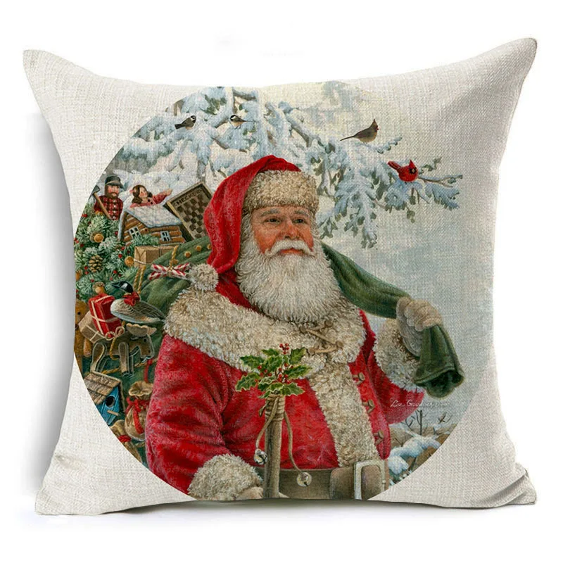 Monily Рождественская хлопковая льняная наволочка Санта Клаус Олень Снеговик чехлы