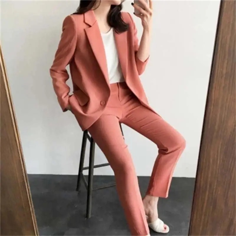 

Fashion suit suit female autumn New Loose one button casual blazer + nine pants two-piece office uniform two-piece suit women