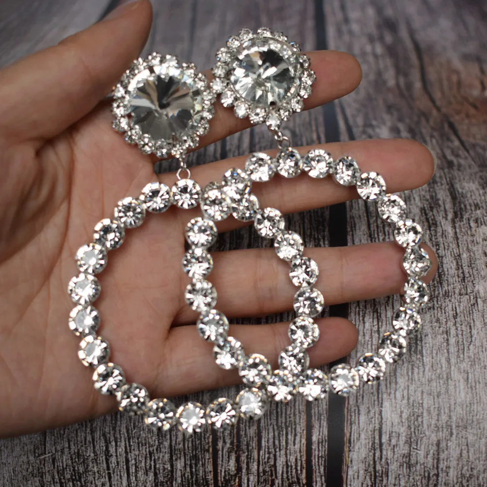 Boutique Super Shiny Crystal Gems Big Circle Dangle Earrings For Women Jewelry Fashion Show Statement Accessories | Украшения и