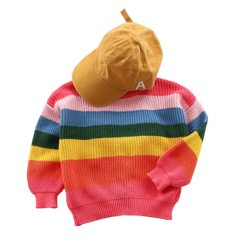 Радужный свитер для девочек детская вязаная одежда осень-зима 2018 модная