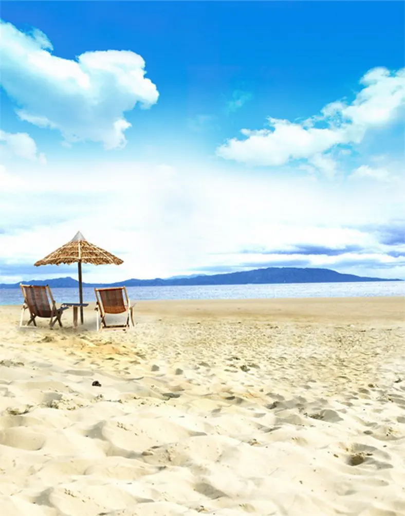 

5x7ft Sea Beach Blue Sky Holiday Chair Photography Backdrops Photo Props Studio Background