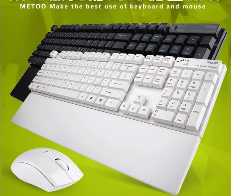 Черно белая Беспроводная игровая клавиатура Metoo C300 + мышь комбинированный набор