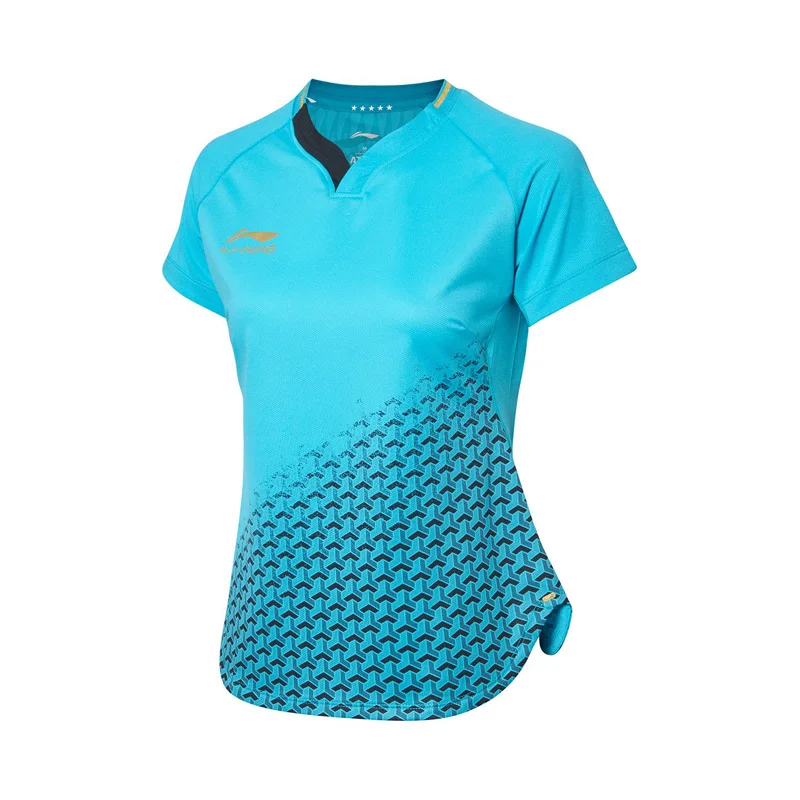 Li-Ning женский костюм для соревнований по настольному теннису, Национальная командная футболка с сухой дышащей подкладкой, Спортивная футболка AAYP072 CAMJ19