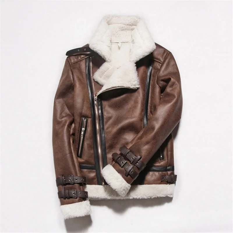 2018 для мужчин кожаная куртка из замши искусственной овечьей шерсти пальто