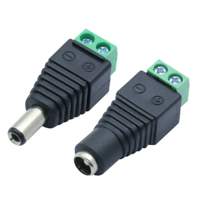 100 шт./лот 5 5x2 мм DC AV Balun Power Plug to Connector 2 pole Screw CCTV Video адаптер преобразователя |