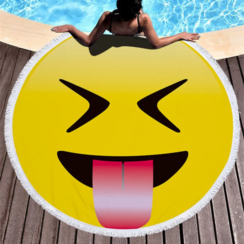 Милое смайлики круглое Большое пляжное полотенце из микрофибры для взрослых с