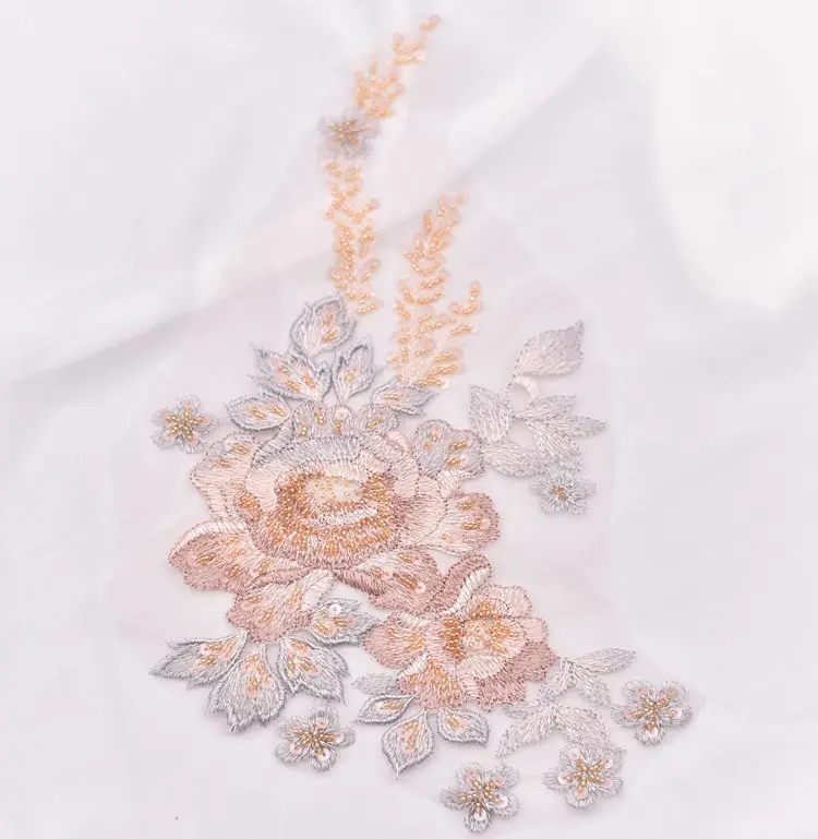 Трехмерная вышитая бисером кружевная Цветочная нашивка для вечернего платья