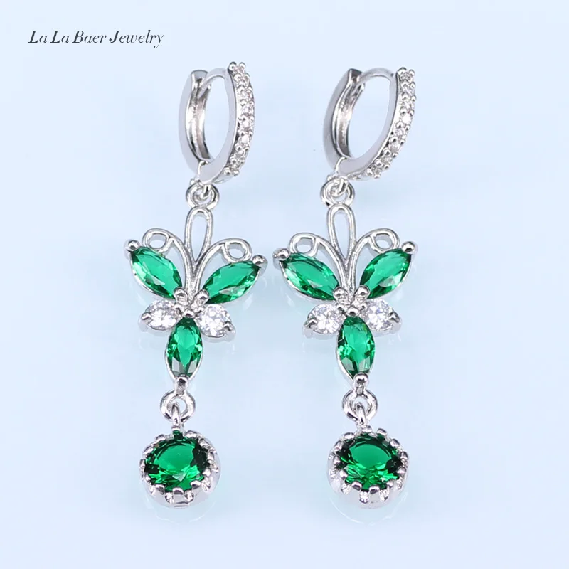 L & B бабочка 925 серебряный цвет зеленый искусственный изумруд Белый Кристалл