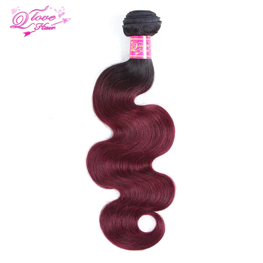 Queen Love Hair предварительно цветные Омбре перуанские Волосы на теле 1B 99J/бордовый