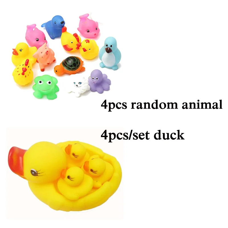 4pc animal 1set duck Милые животные, игрушки для плавания, красочные мягкие резиновые поплавок, сжимающие звук, пищащие игрушки для купания для детей, игрушки для купания, WYQ - Цвет: 4pc animal 1set duck