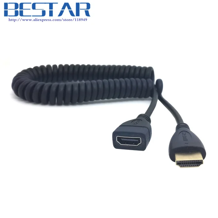 Черный HDMI штекер-HDMI разъем эластичный пружинный видео удлинитель 1 2 м 4 фута для