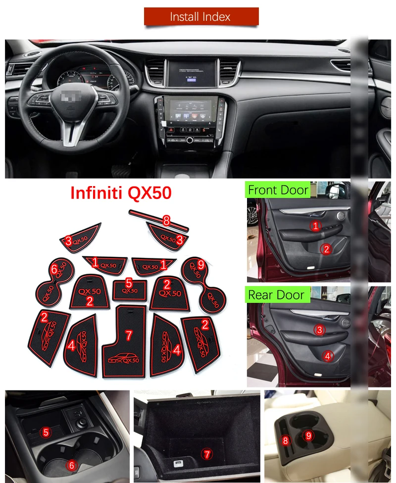 Нескользящие резиновые коврики для ворот чашки Infiniti QX50 2018 2019 ii mk2 P71A аксессуары