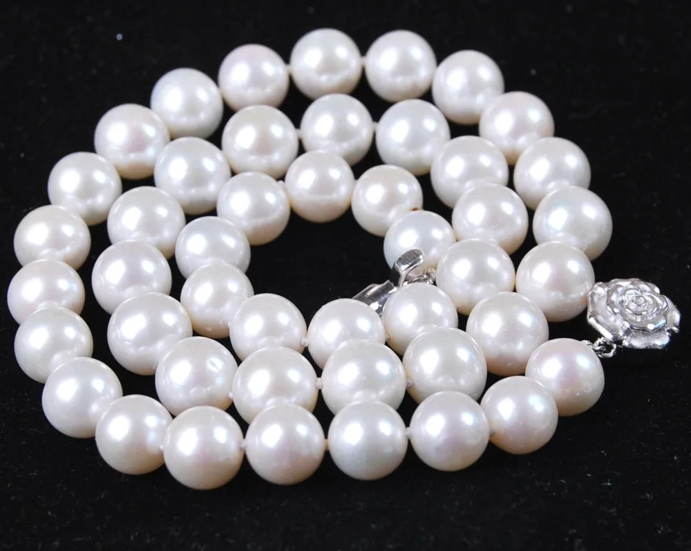 

noble women gift Jewelry Clasp 17INCH AAA charming 9-10mm Natural White Akoya Cultured Pearl necklace Grade Jewelry
