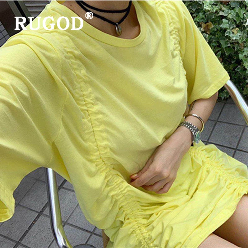 RUGOD модное прямое летнее платье на завязках женское элегантное однотонное желтое