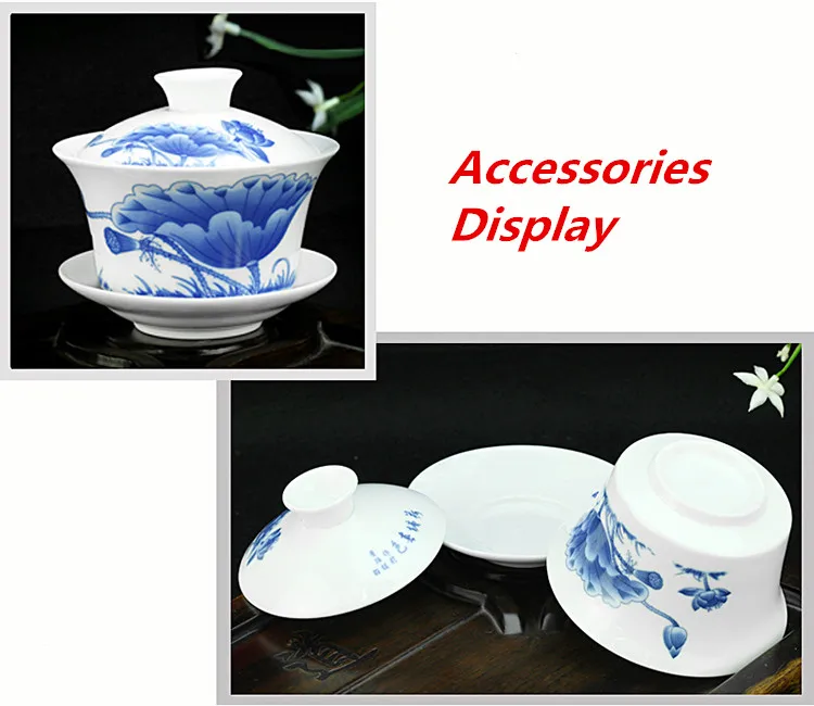 Ручная роспись тушью Лотос керамический фарфор Gaiwan китайский чайный набор кунг-фу ручной работы чайная посуда Tureen Sancai чайная чашка пуэр чайник