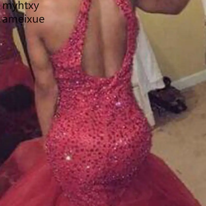 Длинное платье для выпускного вечера русалки 2020 красное вечернее с бисером и