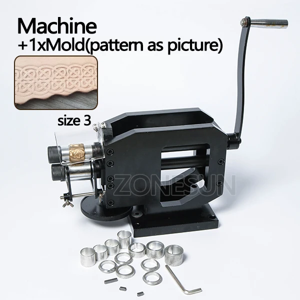 Machine with size 3 ZONESUN машина для штамповки кожи холодного прессования машина тиснения повторяющийся узор для кожаный ремень, гитара ремни логотип Embosser - Цвет: Machine with size 3