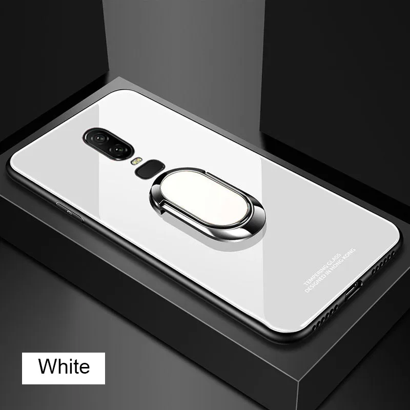 White Магнитный чехол из закаленного стекла для Oneplus 6 6T 5T Oneplus6 One Plus 5T 1+ 6T 1+ 6 Вращающийся на 360 градусов Чехол-держатель с кольцом чехол - Цвет: White