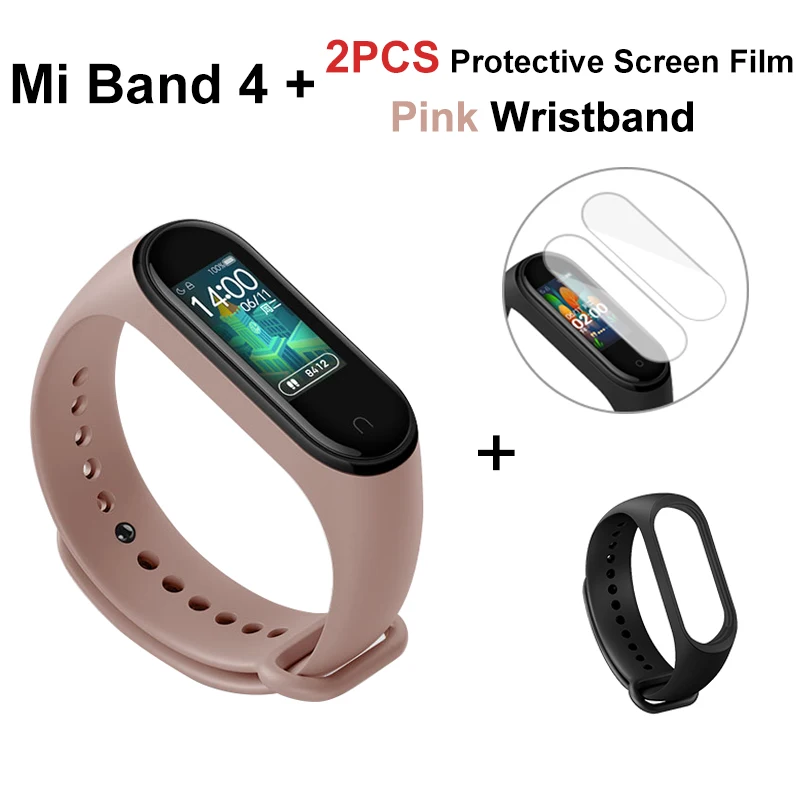 Band 4 add pink Глобальная версия Xiaomi mi Band 4 Фитнес пульсометр Смарт-часы 0,9" AMOLED цветной сенсорный экран mi band 4 мгновенное сообщение 135 мАч - Цвет: Band 4 add pink