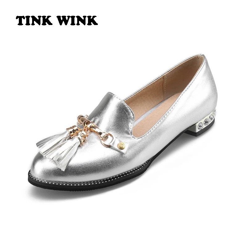 Металл Цвет Блестящие Квартиры 2017 Кисточкой Мокасины Кристалл Пятки