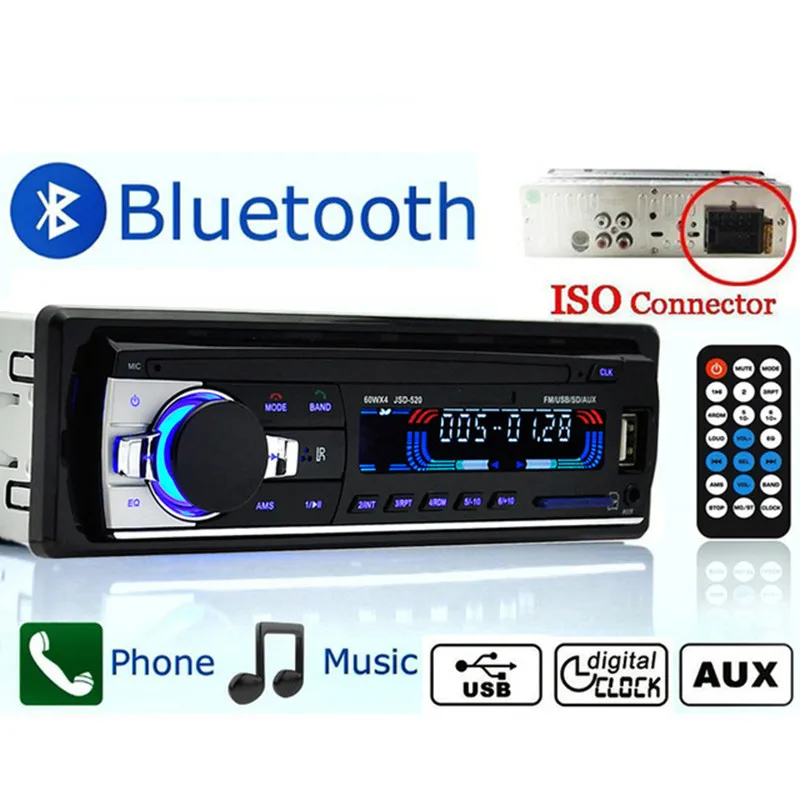 MP3 автомобиля радио 12 V Bluetooth V2.0 JSD 520 стерео dash 1 Din FM Aux Вход приемник SD USB MMC игрок WMA