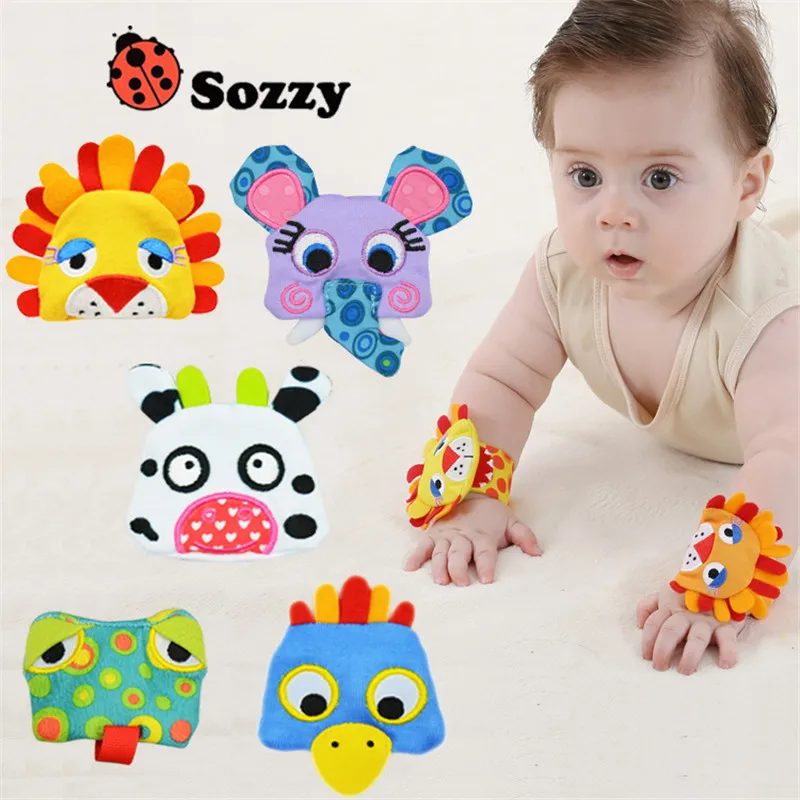 

Sozzy Wrist Rattle Baby Multi shape Soft Plush Toys Animal Wrist Bell Kid Wrist Bands Frog Lion Make Noise