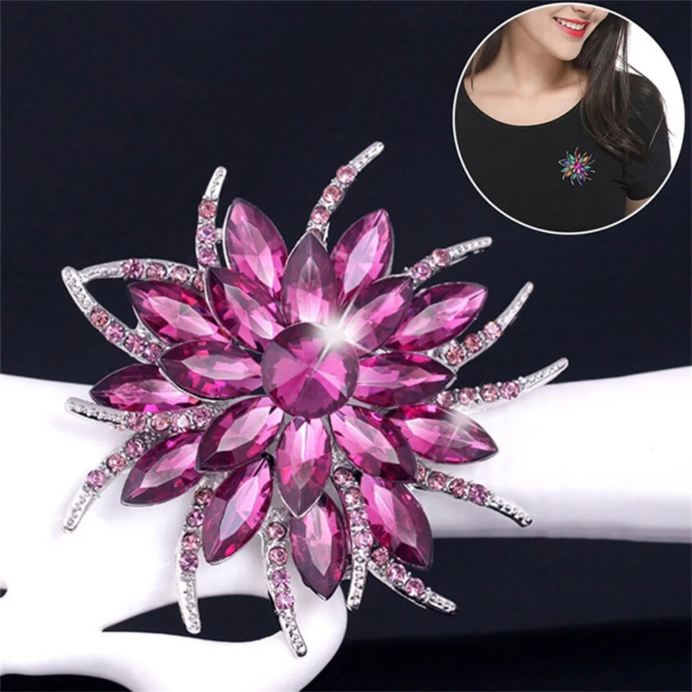 Ellenmar Стразы большая Цветочная Брошь Pin Свадебный шарф стильная Ювелирная брошь