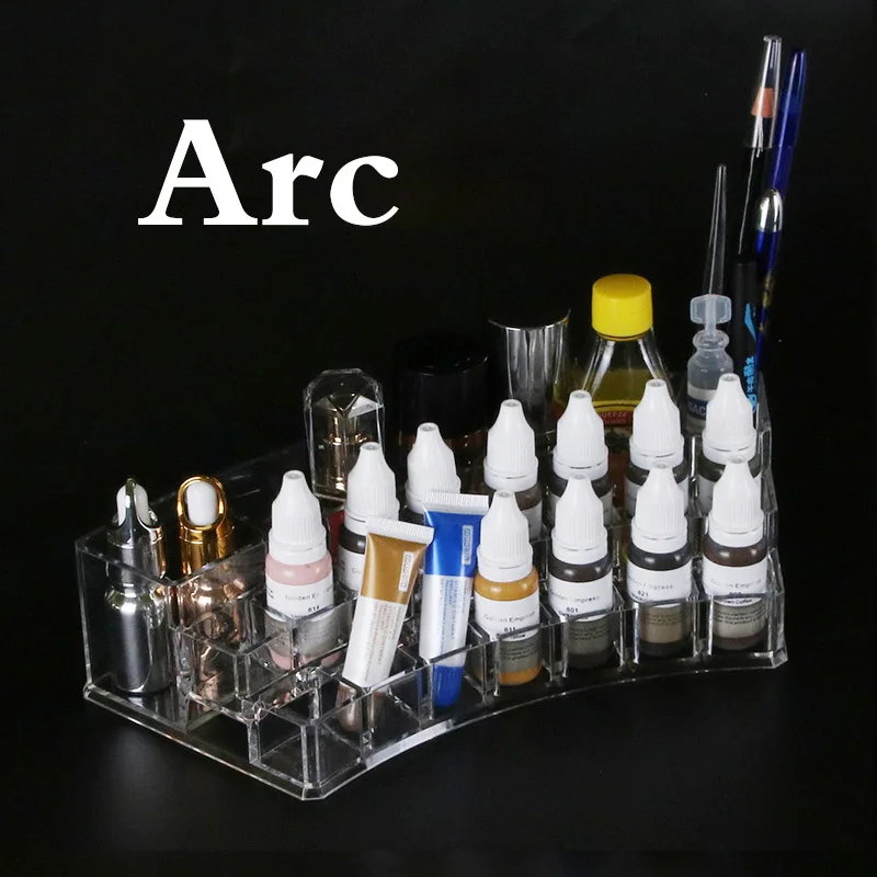 Arc Постоянный макияж 16 отверстия акриловые татуировки чернильнице прозрачного хрусталя Box Макияж Пигмент чашки шапки контейнер для хранения стойки держатель стенд - Цвет: Arc