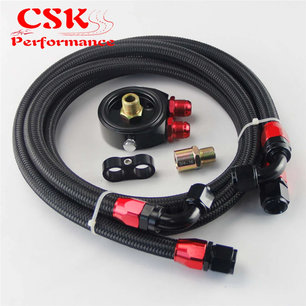 

AN10 1.4m 1.6m Nylon Braided or SS Braided Oil Line+ AN10 Oil Filter Sandwich Adapter w/ Hose Fittings Black / Blue / Silver