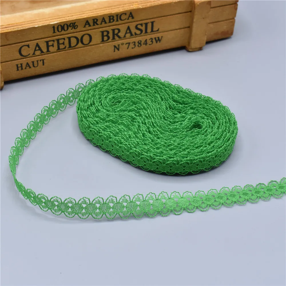 Grass green Красивая 10 ярдов/лот кружевная лента 14 мм качественная кружевная отделка DIY вышитое кружево для шитья украшения африканская кружевная ткань - Цвет: Grass green