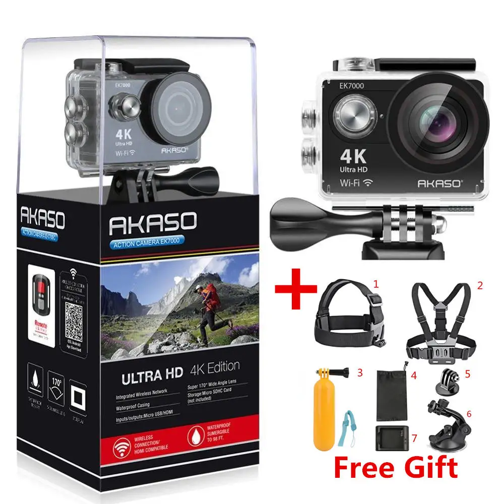 AKASO EK7000, 4 k, wifi, уличная спортивная экшн-камера, Ультра HD, водонепроницаемая, DV видеокамера, 12 МП, экстремальная подводная камера, 1080 p, 60fps, видео камера