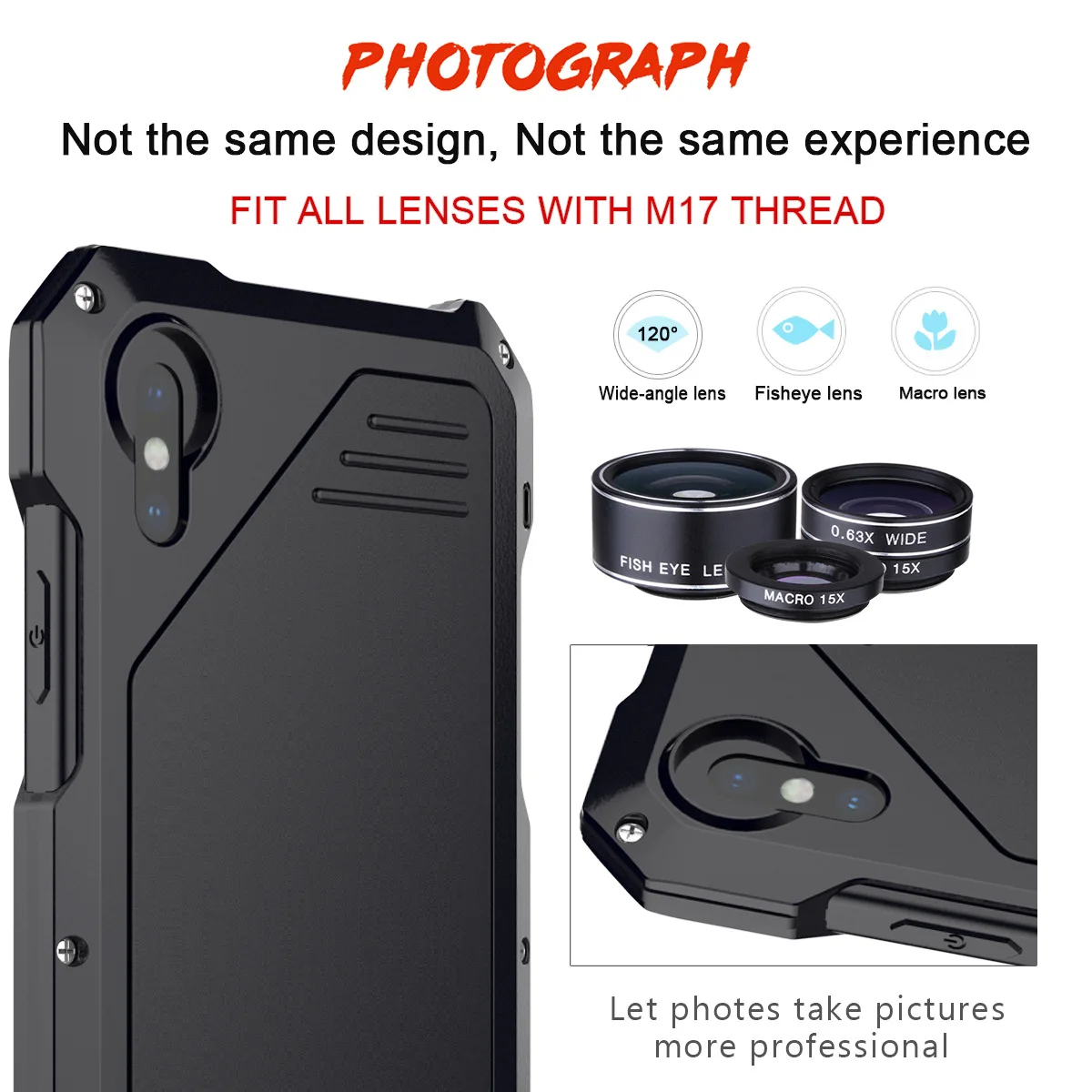 Металлический противоударный чехол для iPhone XS Max XR бампер из алюминиевого сплава для iPhone X с макро широкоугольным объективом рыбий глаз