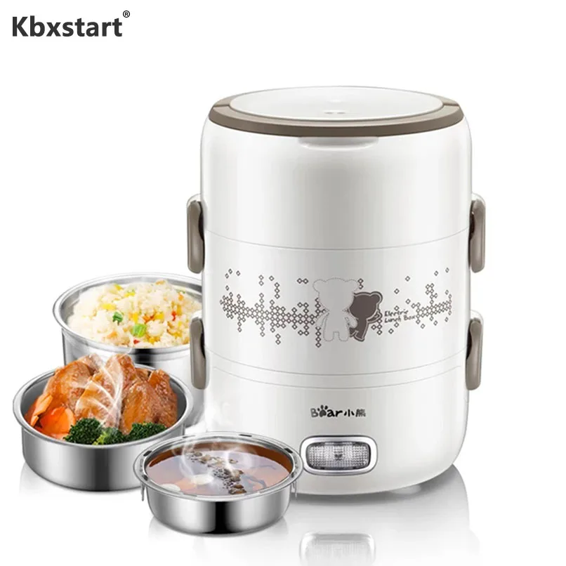 

Kbxstart 220V Portable Electric Lunch Box 2L Three Layer Thermal Lunch Box Hot Dish Cooking Rice Food Container Rice Cooker