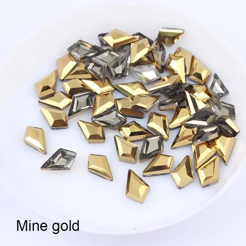 Mine Gold Горячая Распродажа большие стрелки 5x8 мм ногтей Стразы 13 видов цветов Необычные хрустальные камни 30/100 шт для 3D нейл-арта украшения - Цвет: Mine Gold