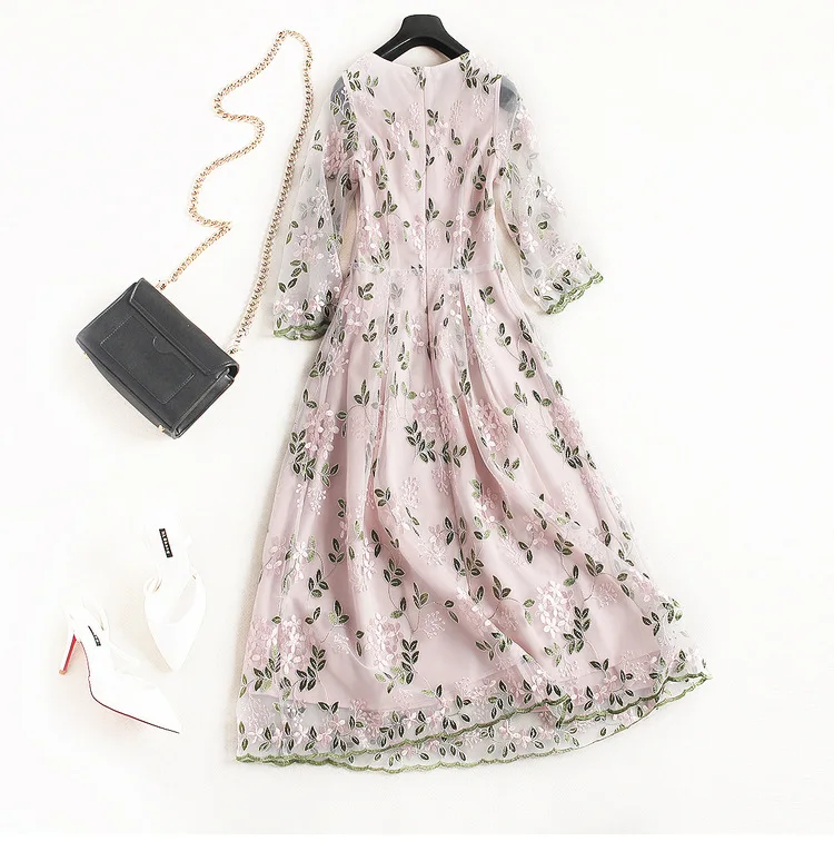 Модные ботинки до середины икры летние Vestido 2018 новая Винтаж круглым вырезом и