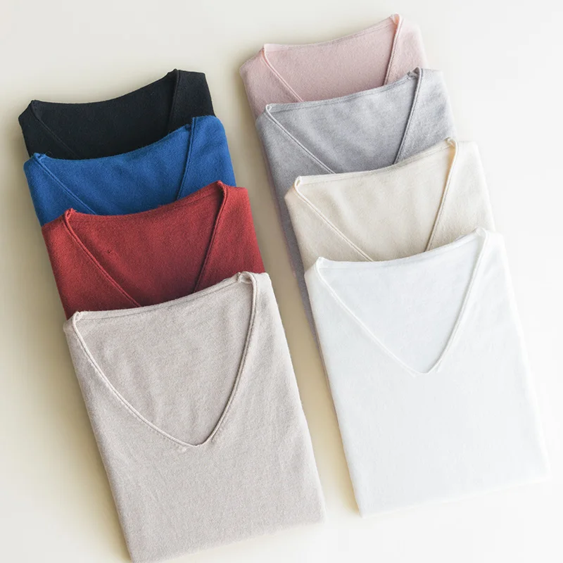 Sexy Wool Sweaters Fashion 2018 Women Casual Long Sleeve V-neck Thin Knitted Jersey Autumn Pullover Sweater Female Jumper Pink | Женская