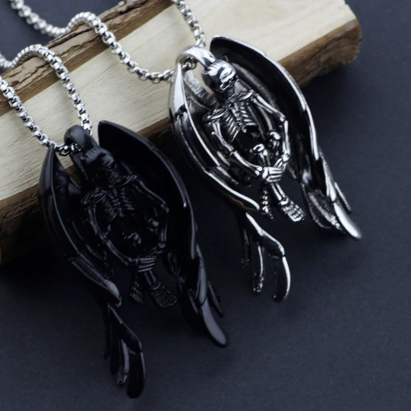 Винтажное ожерелье с черепом и крыльями черные ожерелья цепочкой для мужчин со