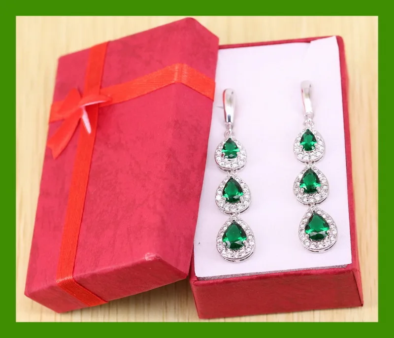 Женские длинные серьги в форме капель Reginababy с белым цирконом зеленым и