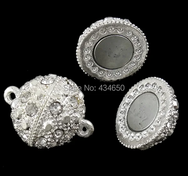 Free shipping!!!Zinc Alloy Magnetic Clasp Personality Round silver color plated with rhinestone nickel lead & cadmium free |