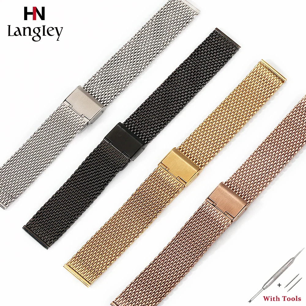 Ремешок из нержавеющей стали для наручных часов модный браслет Миланская сетка
