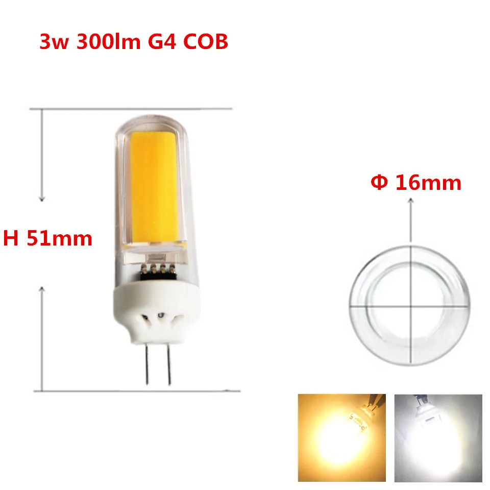 3w g4 cob 220v 3 Вт 5 Вт 6 Вт 7 Вт G4 светодиодный светильник 12В AC/DC G9 COB светодиодный светильник 220В AC теплый белый - Испускаемый цвет: 3w g4 cob 220v