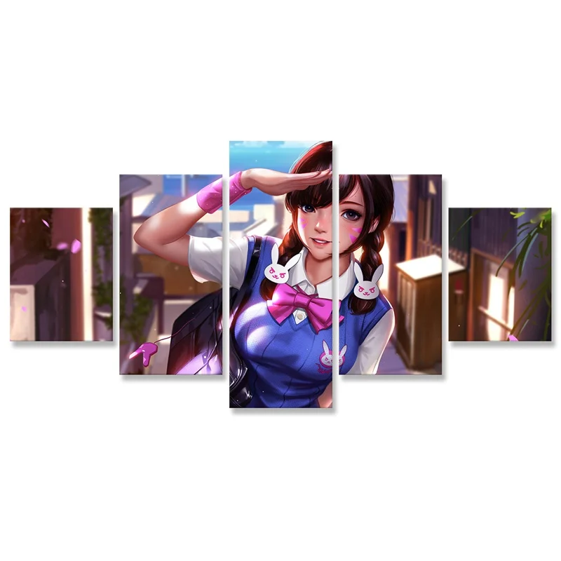 Overwatchs D.Va настенная живопись 5 панелей холст Художественная печать плакат