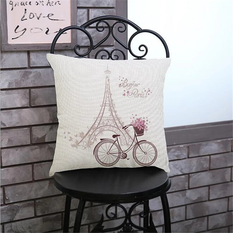 Декоративная подушка для сиденья чехол подушки ручная картина с Башней льняная