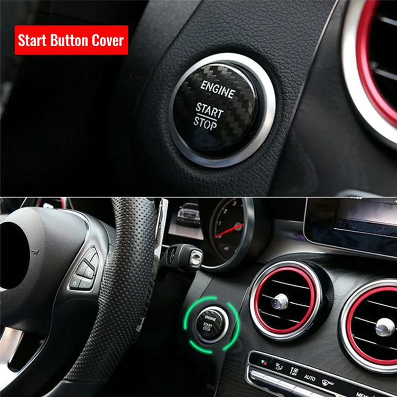 Carbon Fiber Car Engine Start Stop Button Cover Keyless Go Ignition Stickers Fit for Mercedes Benz C GLC C200l | Автомобили и