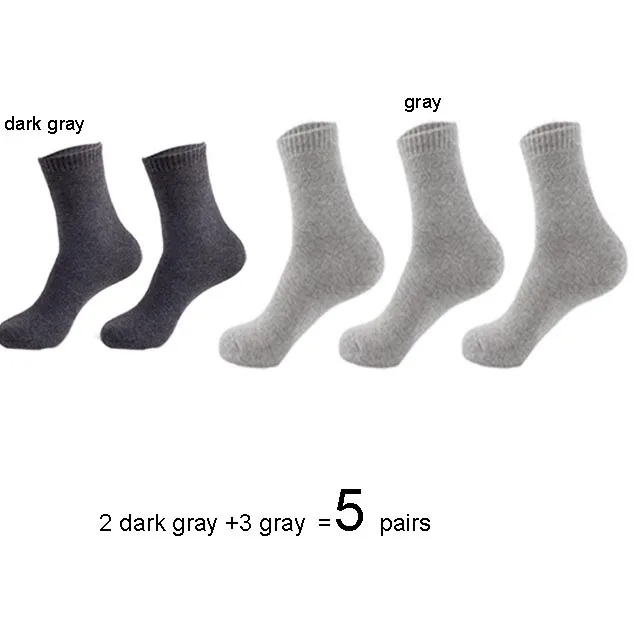 2 dark gray 3 gray Autumn Winter Men's Warm Wool Socks Cotton Harajuku High Quality Black gray Casual Tube Men Dress Socks for men gift 5Pair - Цвет: 2 dark gray 3 gray