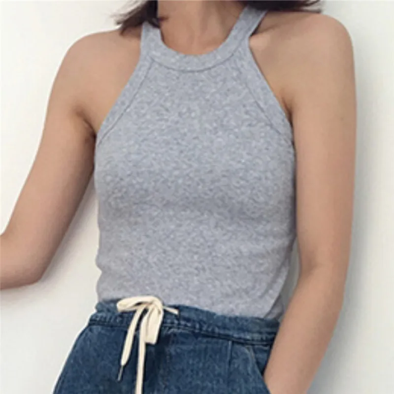 Один размер летняя Женская Базовая тонкая майка с лямкой через шею открытыми