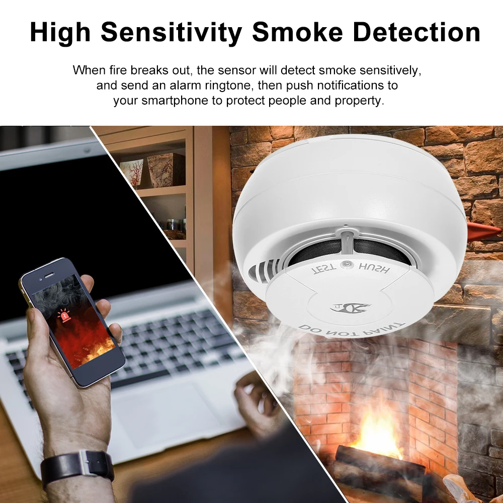 Детектор дыма Wi-Fi Смарт пожарной сигнализации Сенсор Беспроводной безопасности